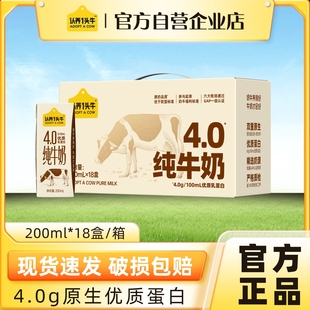 18盒整箱早餐奶 认养一头牛4.0g蛋白高钙纯牛奶200ml 官方正品