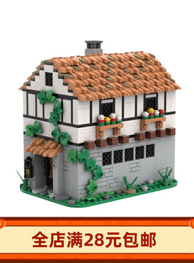 MOC-129454中世纪小酒馆建筑模块化益智积木玩具模型套装