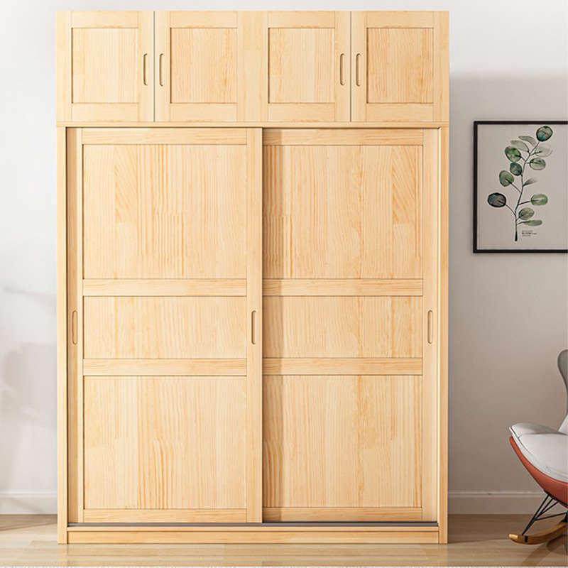 百思宜实木衣柜家用卧室储物经济型推拉门柜原木大柜子松木挂衣橱