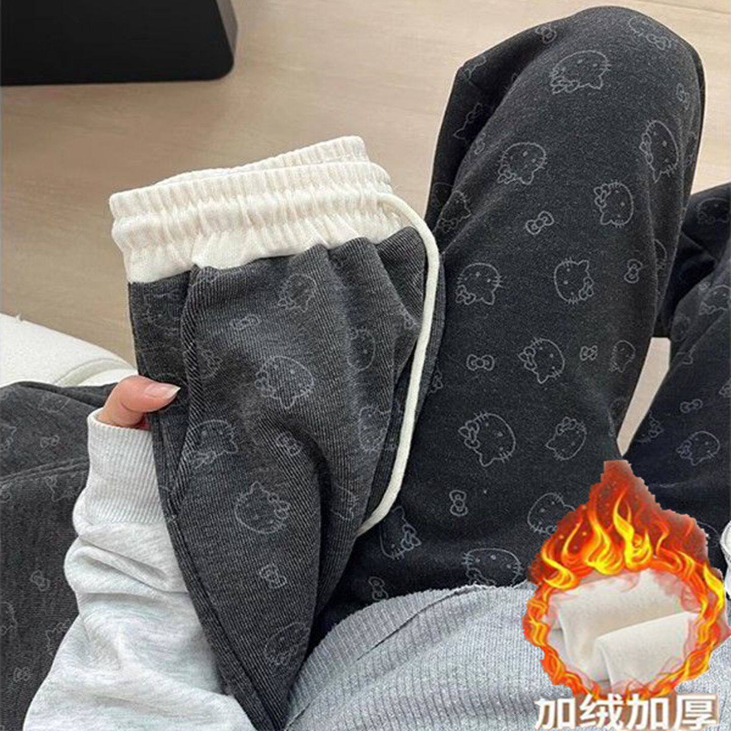 加绒加厚直筒阔腿糯米休闲长裤女