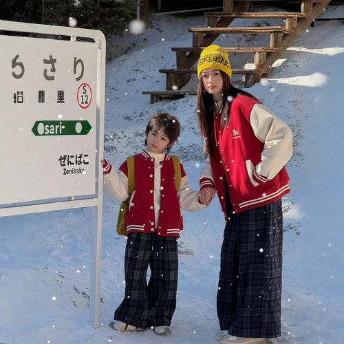 韩版亲子装母女款棒球服外套棉服