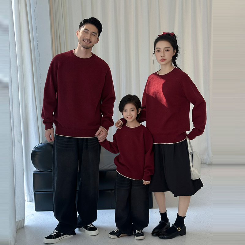 亲子装毛衣休闲简约枣红色针织衫