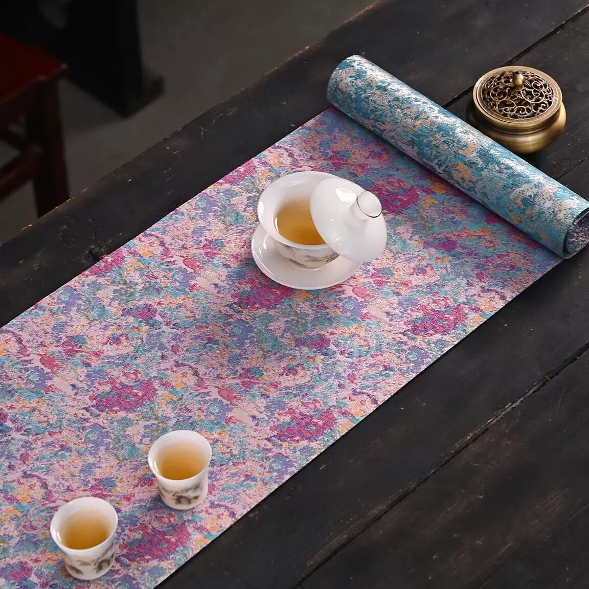 中式织锦双面防水茶席幻彩轻奢高档茶桌垫布长方形茶几垫子隔热垫