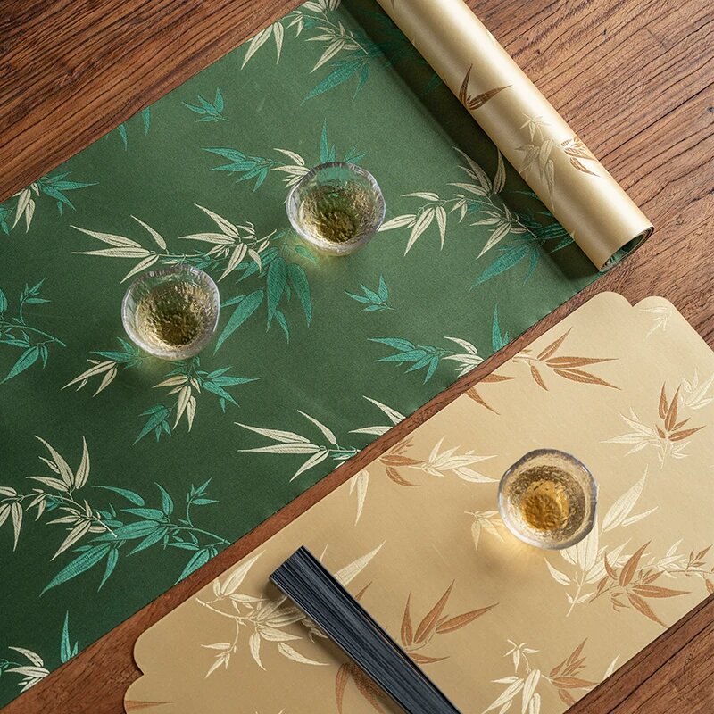 中式绿色干泡茶席双面防水禅意茶巾垫织锦缎刺绣竹子茶桌茶台垫子