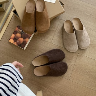 row风 懒人复古百搭勃肯鞋 十三行女鞋 实拍一脚蹬软底包头拖半拖鞋