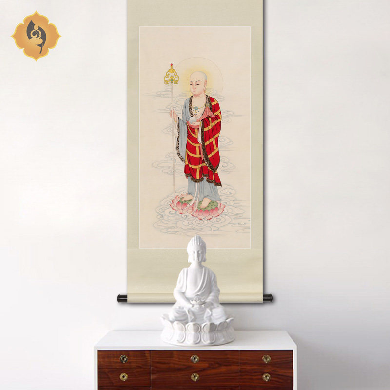 工笔佛像人物国画大愿地藏王菩萨画像佛堂法会书房供奉中式挂画框