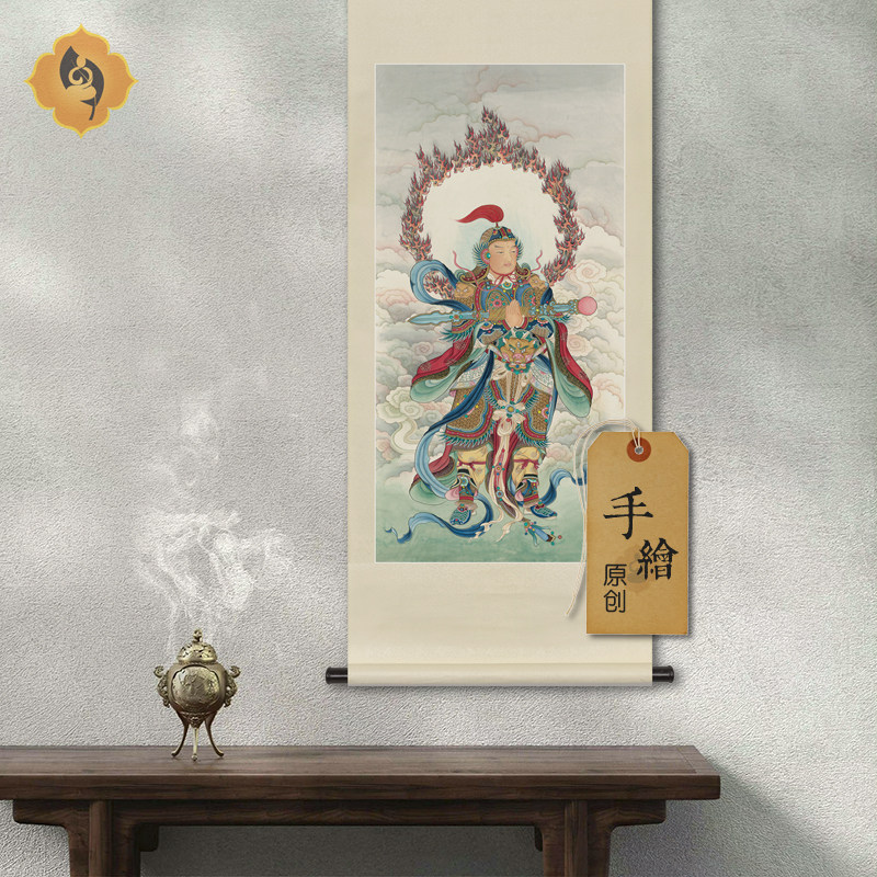 手绘工笔佛像国画韦陀韦驮天尊护法菩萨画像佛堂道场法会供奉挂画