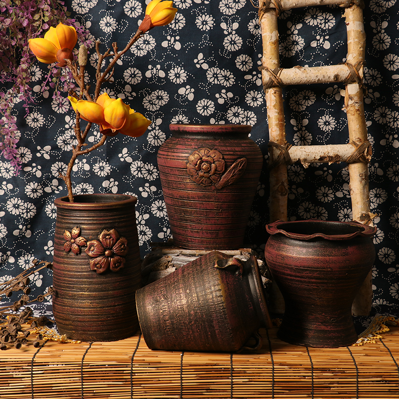 透气浮雕花粗陶花盆特价新品