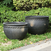 黑陶花盆老式 饰酒店别墅 泥瓦大口径大号粗陶无釉庭院缸种树透气装