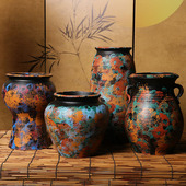 手绘花盆花瓶红陶粗陶透气无釉复古绿植花卉盆栽大口径创意摆件