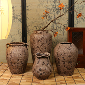 粗陶罐花瓶复古磨砂粗糙面干花花器花盆创意水培个性 陶器客厅装 饰