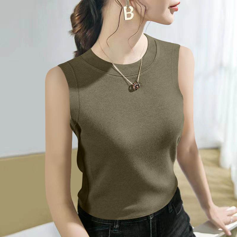 2025新款莫代尔圆领百搭背心修身显瘦内搭纯色女士打底衫上衣T恤