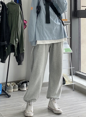 EMCTWO 国潮直筒抽绳灰色束脚ins薄款卫裤男女休闲宽松情侣运动裤