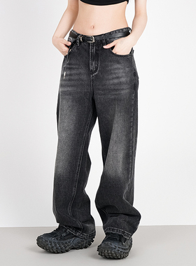 EMCTWO新款国潮做旧猫须宽松复古休闲牛仔裤男慵懒风水洗百搭长裤