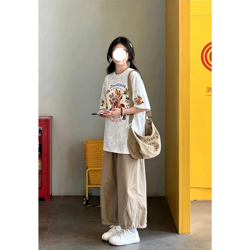 休闲套装女夏装学院风短袖阔腿裤两件套少女学生潮流穿搭