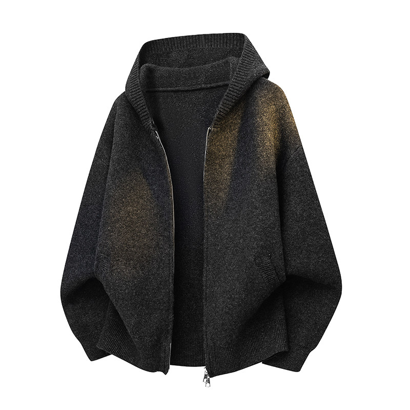 针织开衫外套男士连帽春秋款夹克男潮牌冬季高级感双拉链毛线衣服