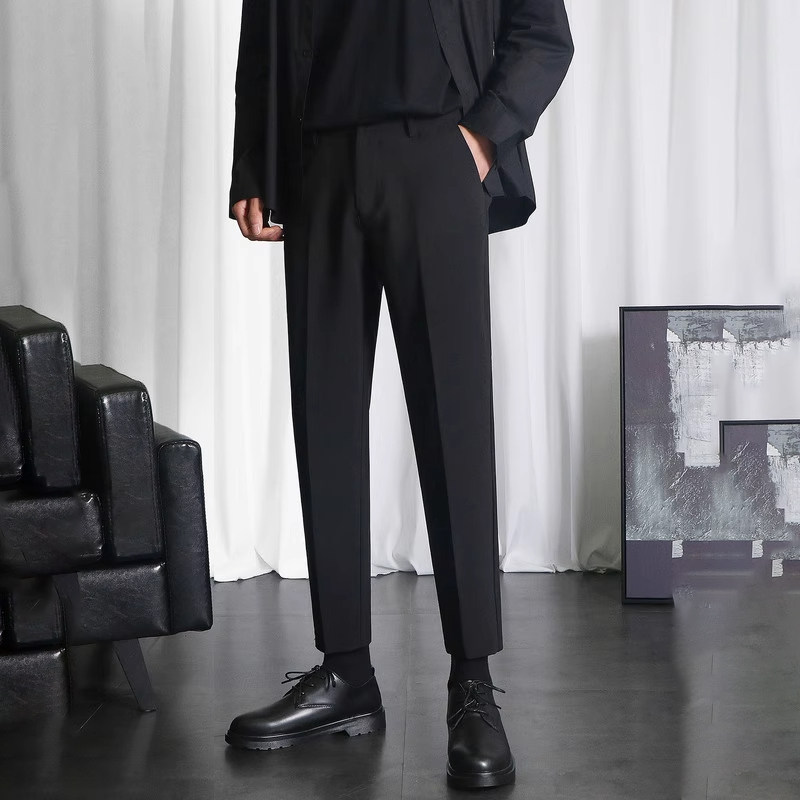 休闲小西裤男黑色修身直筒九分春秋休闲裤2025秋季新款垂感西装裤