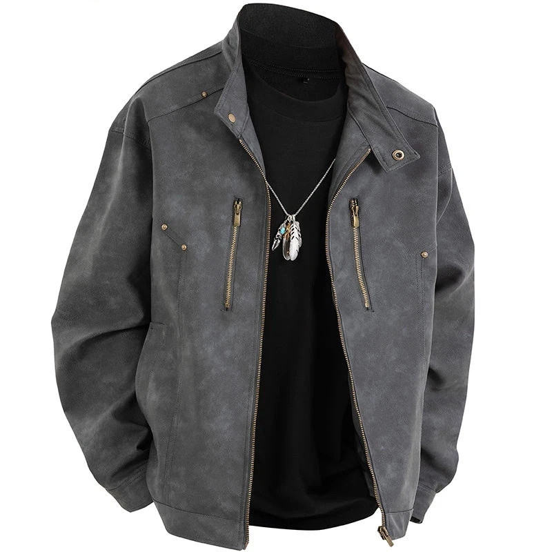 2025秋季新款美式复古PU皮衣外套男潮日系高级感痞帅机车软皮夹克