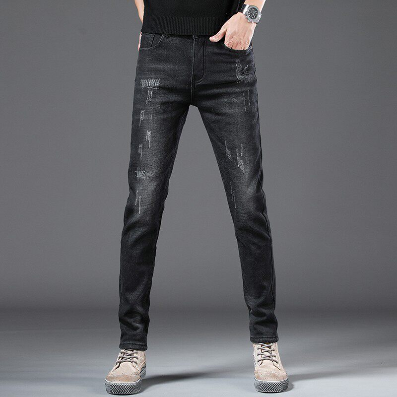 弹力牛仔裤男潮牌直筒秋冬季新款修身小脚裤长裤子男黑色韩版潮流