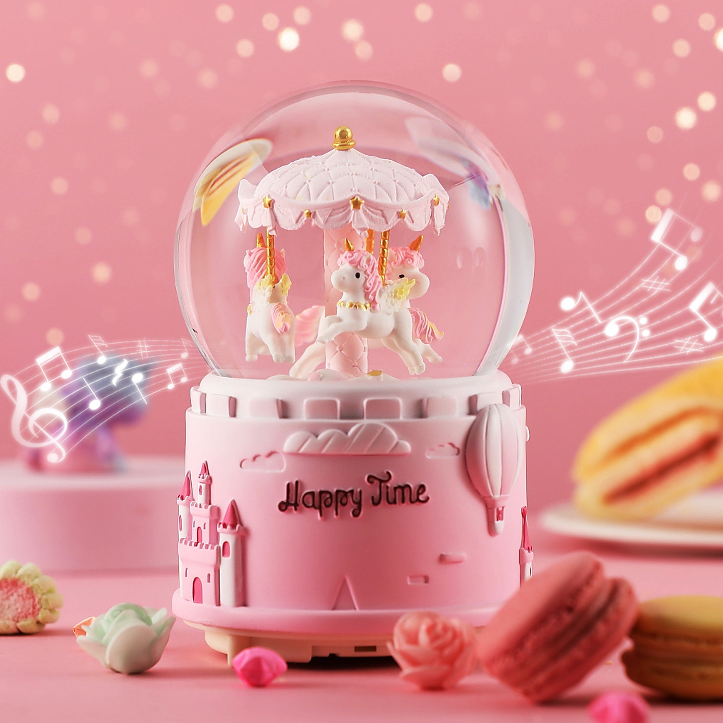 音乐盒八音盒女孩水晶球公主旋转木马可旋转飘雪花闺蜜女生日礼物