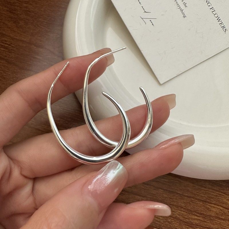 S925纯银韩版小众设计感弧形弯钩耳环韩国凤简约时尚个性耳饰品,饰品/流行首饰/时尚饰品新,银饰耳饰,淘宝优惠券,粉丝福利购,淘宝优惠卷