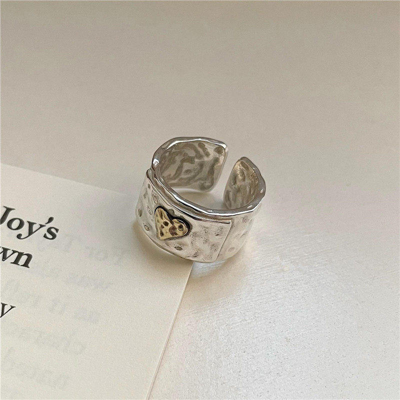 S925纯银韩版复古重工宽面肌理感心形戒指时髦感简约个性指环,饰品/流行首饰/时尚饰品新,银饰戒指,淘宝优惠券,粉丝福利购,淘宝优惠卷