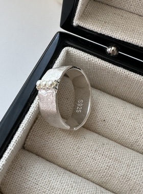 S925纯银韩版小众设计感拉丝纹理复古戒指韩版韩式风指环