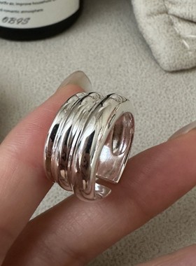 S925纯银韩版质感博主款光面戒指韩系时尚复古风简约指环