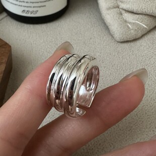 S925纯银韩版质感博主款光面戒指韩系时尚复古风简约指环
