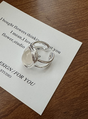 S925纯银韩版重工白玛瑙多线戒指韩国风时尚简约质感指环银饰