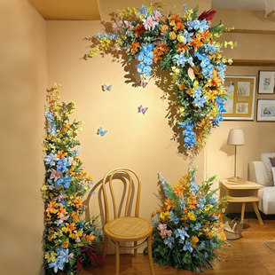 莫奈花园造景装 饰橱窗仿真花瀑布花墙婚礼布置拱门打卡网红拍照区