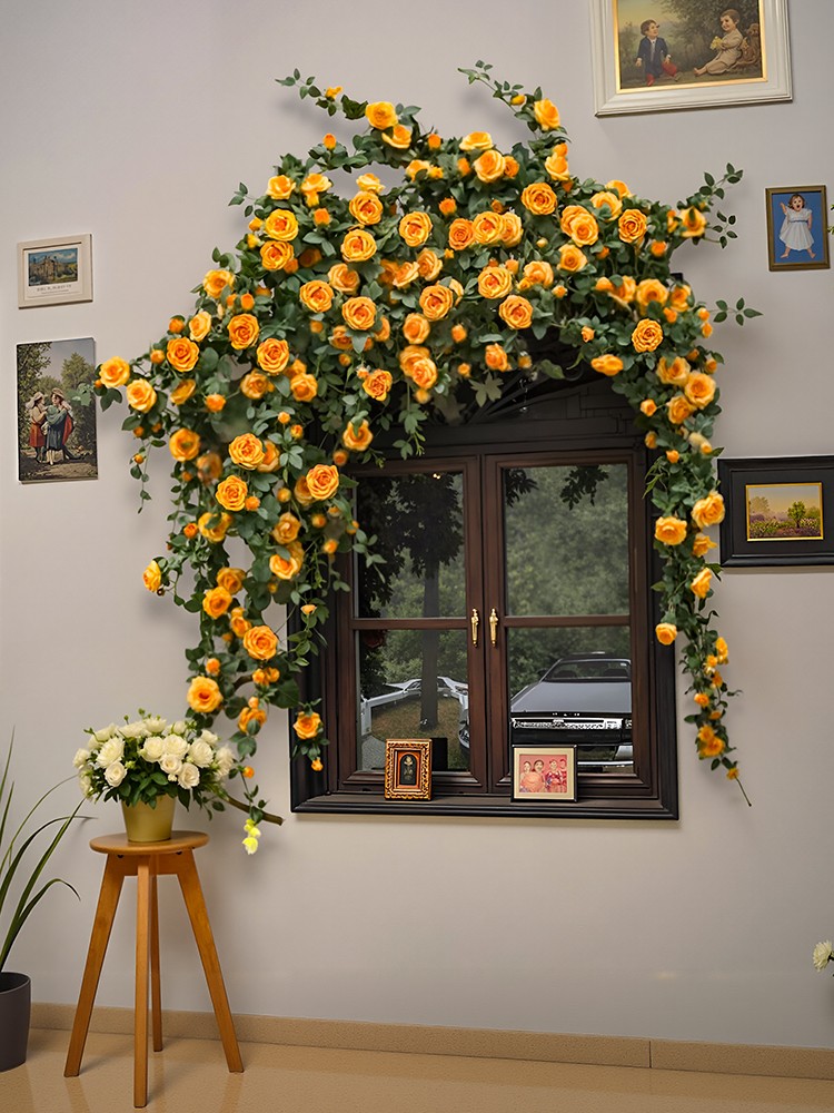 瀑布花墙背景墙玫瑰彷真花藤橱窗门头假花造景装饰网红拍照打卡墙