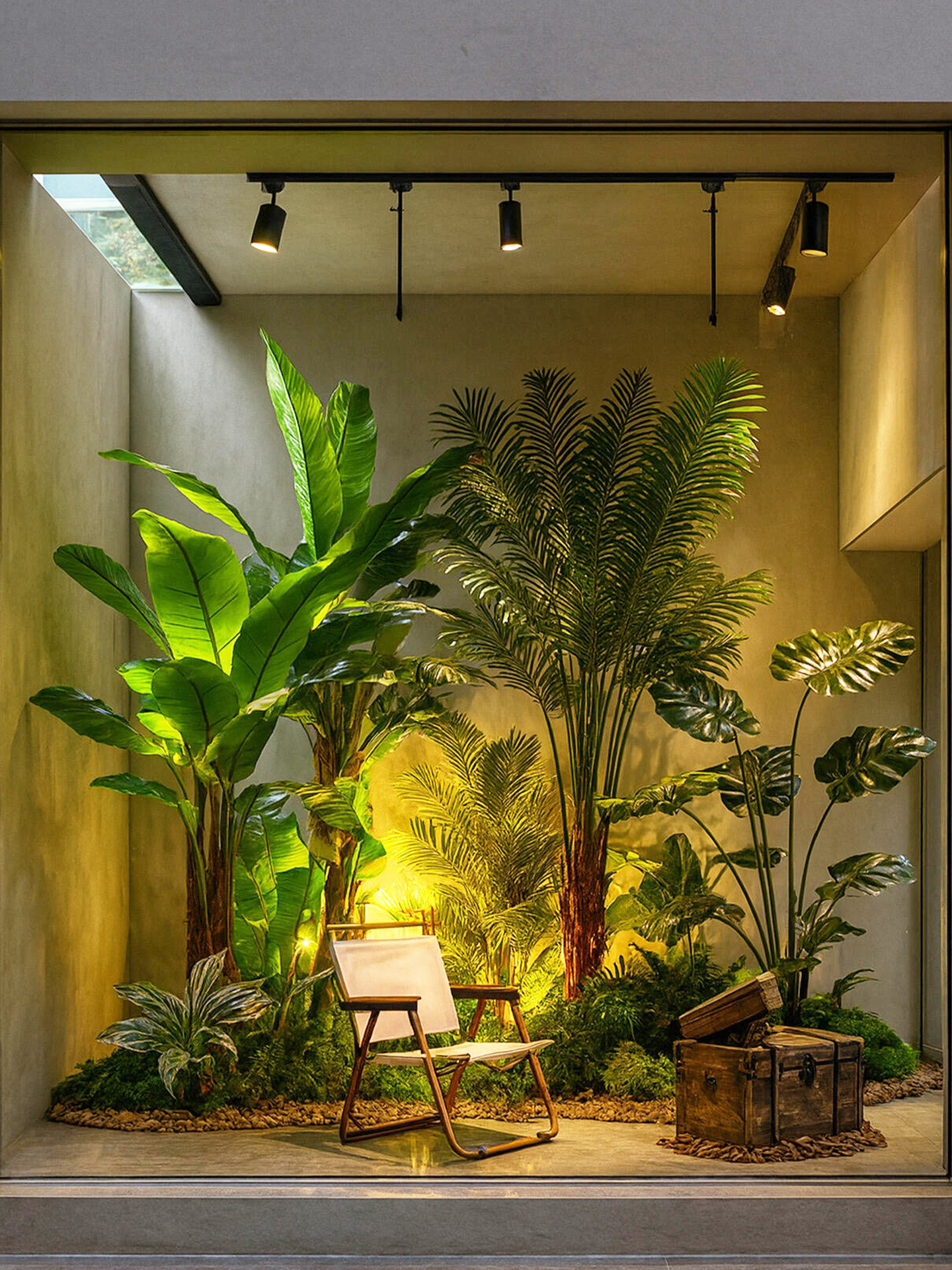 彷真绿植室内橱窗造景空间玄关盆栽假树彷真树景观植物造景装饰