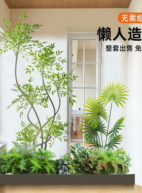 彷真绿色植物南天竹造景组合橱窗装饰阳台假植物景观玄关室内氛围