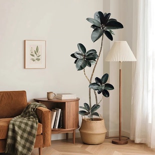 仿真绿植黑金刚假橡皮树中古风室内客厅沙发旁装饰摆件高级感逼真