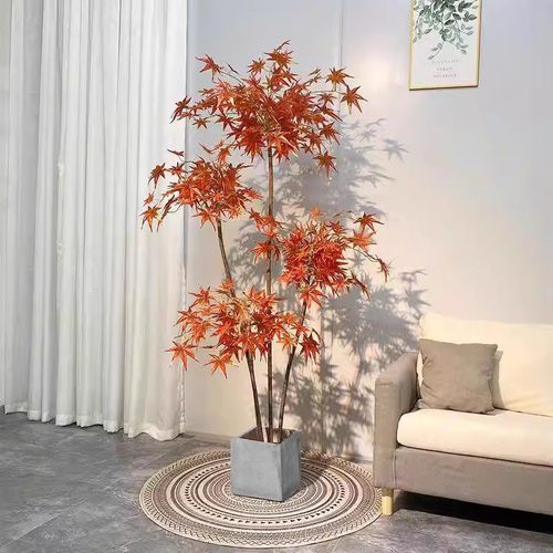 彷真绿色植物红枫树盆栽北欧现代轻奢客厅沙发旁摆件网红室内落地
