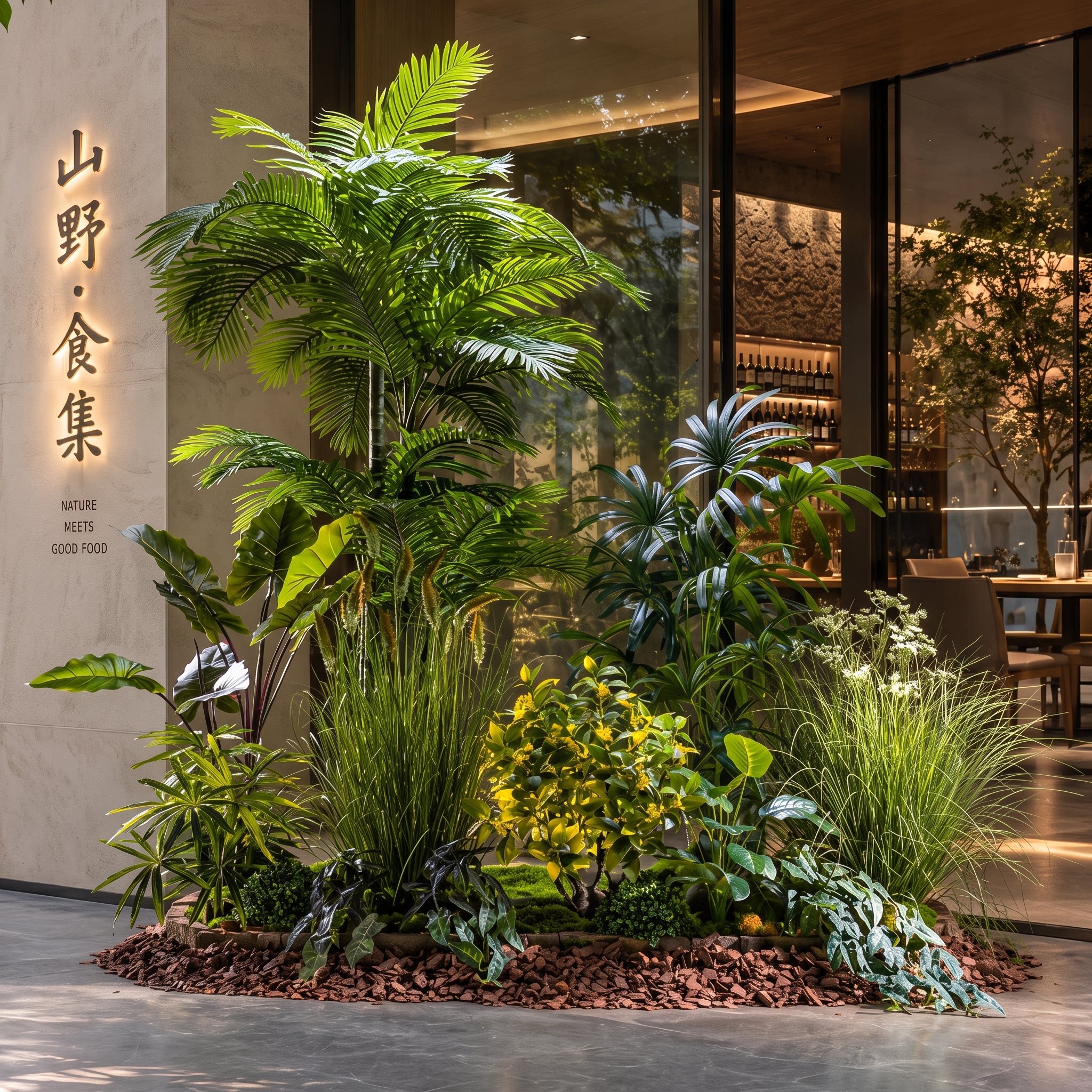 仿真绿植造景室内大型仿生植物景观橱窗餐厅装饰场景落地组合摆件