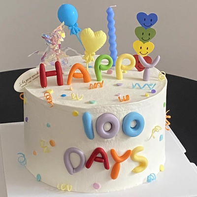 网红满月百天软胶happy100days字母爱心气球摆件生日蛋糕装饰插件