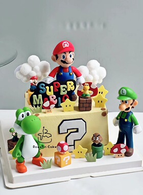马里奥生日蛋糕装饰超级玛丽摆件派对甜品台插件插牌diy小插件