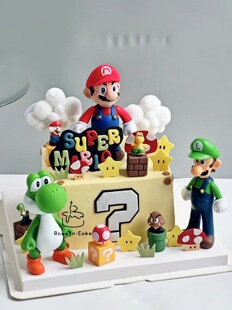 马里奥生日蛋糕装饰超级玛丽摆件派对甜品台插件插牌diy小插件