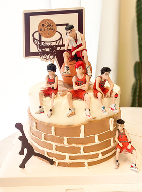 儿童生日蛋糕紫色摆件足球篮球男孩套装灌篮高手小子蛋糕装饰