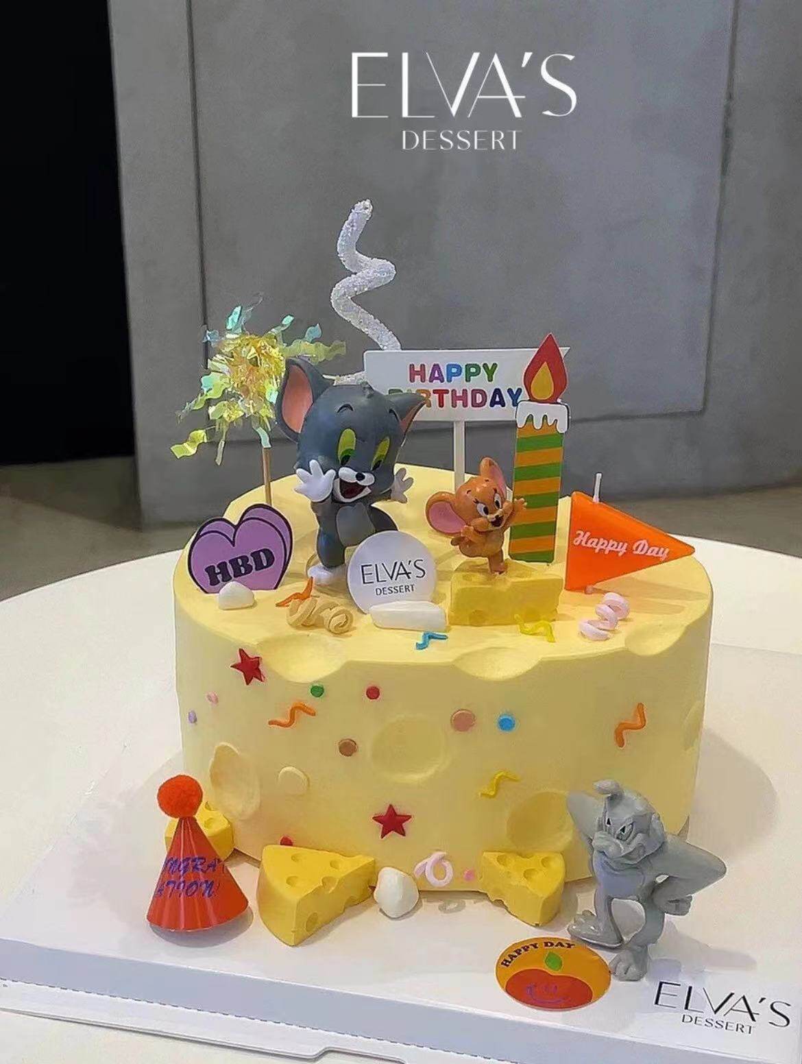 网红蛋糕装饰奶酪小猫和老鼠摆件