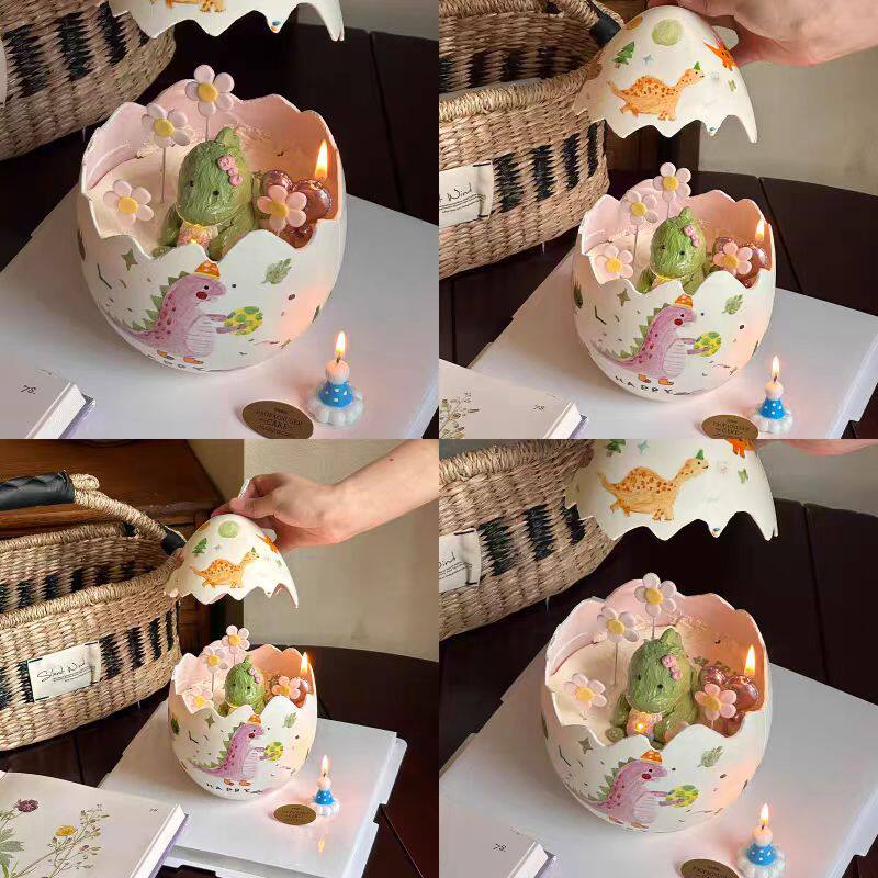 小红书网红恐龙破壳小花帽子蜡烛蛋糕装饰插件模具生日装饰摆件