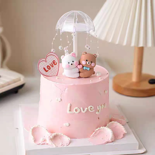 七夕情人节为爱撑伞情侣表白love生日甜品装扮连体熊蛋糕装饰插件