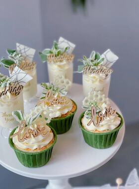 森系烘焙蛋糕装饰摆件ins风小号木质love婚礼wedding甜品台纸杯