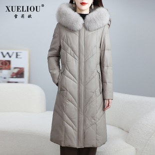 2025新款真皮羽绒服女中长款冬鹅绒服皮衣海宁绵羊皮高级感外套