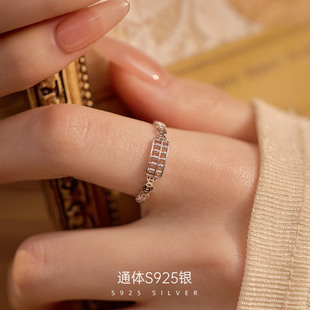 s925纯银算盘铜钱戒指女大圈口可调节国潮风复古风设计感指环