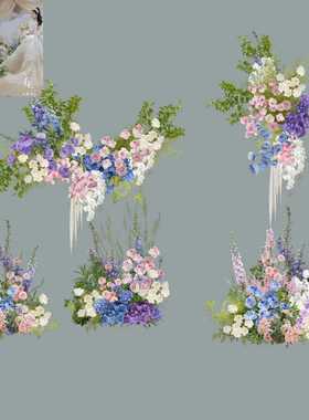 h513莫奈花园蓝紫色油画婚礼订婚紫色花艺素材图布幔小预算婚礼