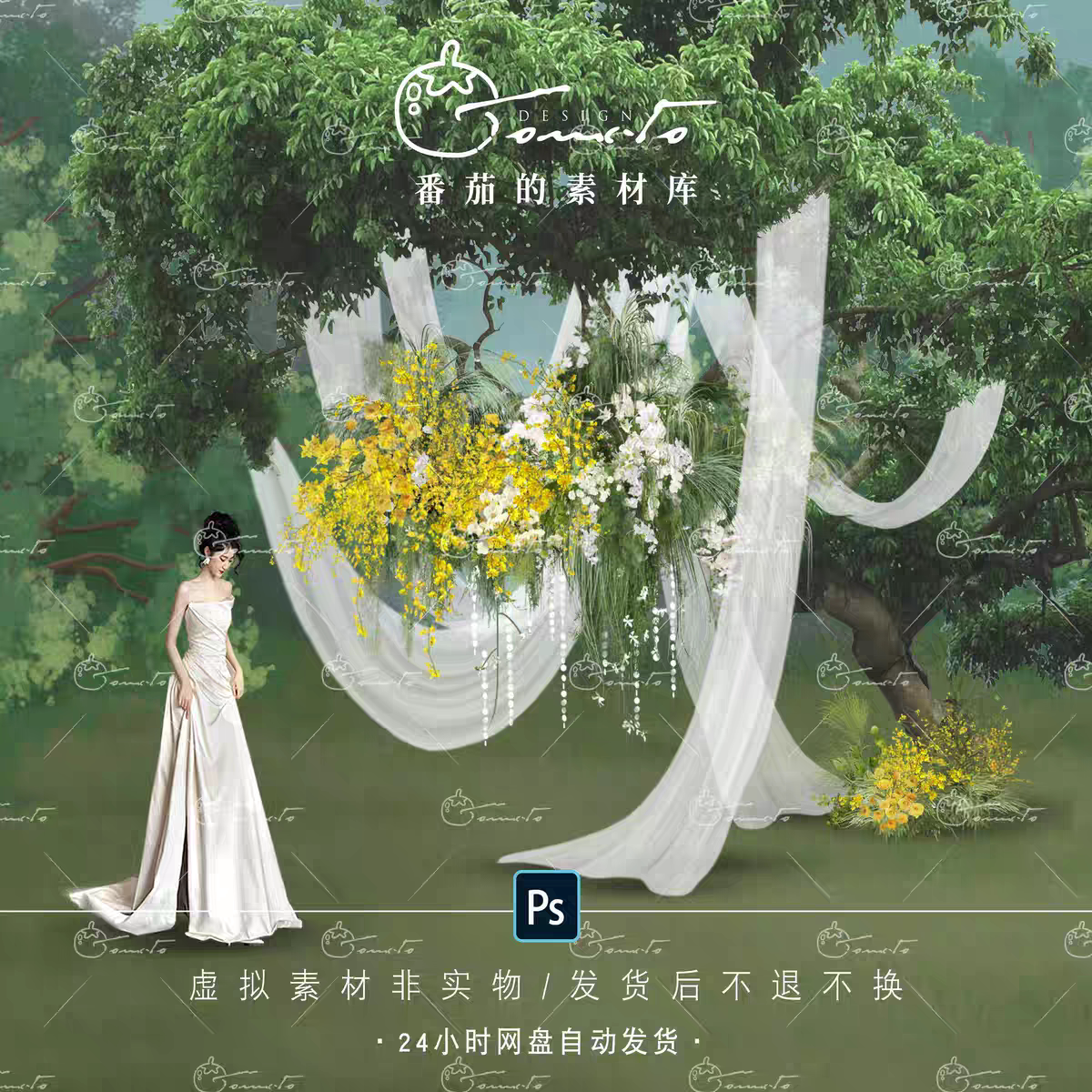 TOMATO126婚礼花艺素材跳舞兰柠檬黄白色绿植白纱贝母野生感设计