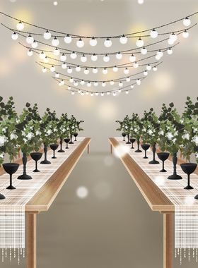 b483户外氛围灯泡圆球灯串婚庆led彩灯效果图psd分层文件婚礼长桌